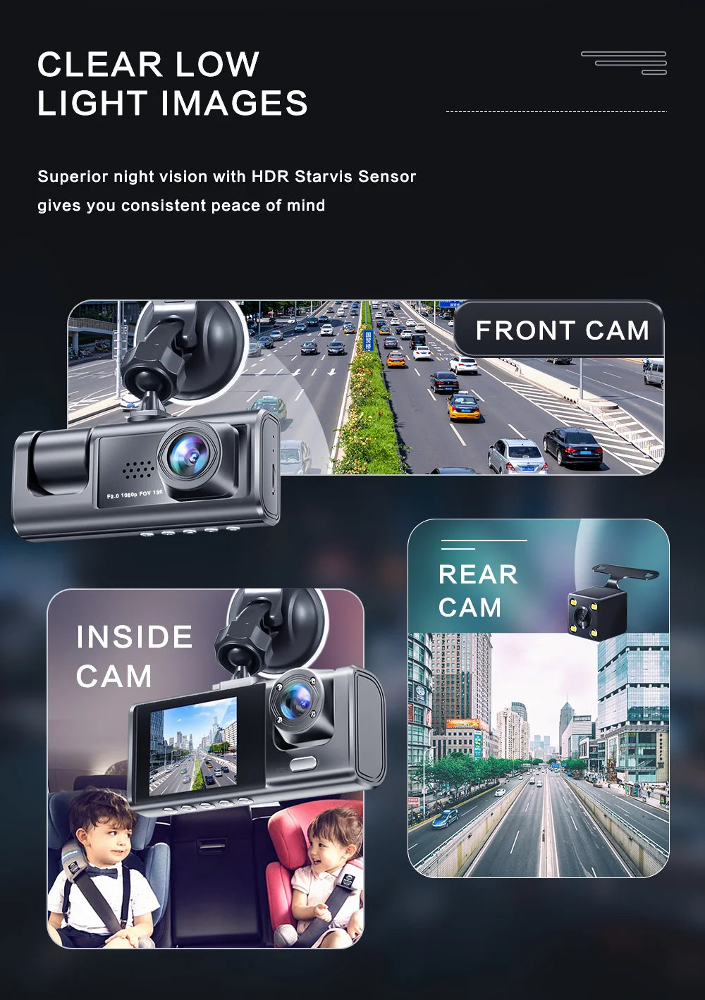 3-Camera 1080P Dash Cam