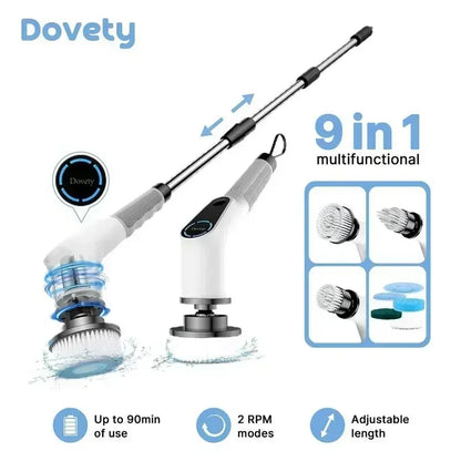 Dovety Electric Spin Scrubber, 8 Replacement Head, 2 Adjustable Speed, Cordless Power Cleaning Brush with Extension Handle